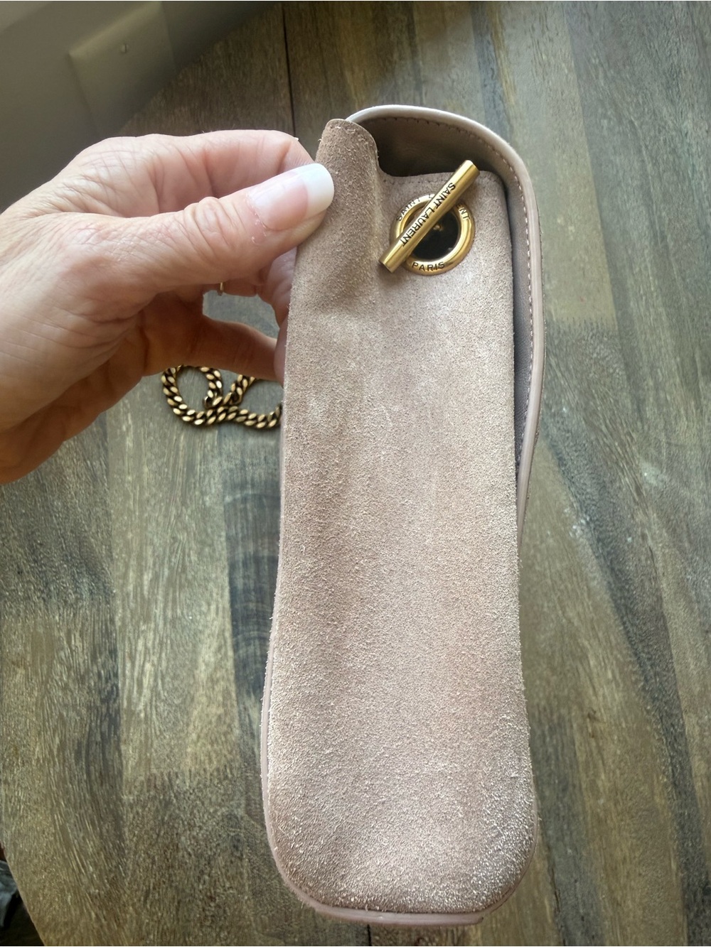 Authentic Saint Laurent Medium Kate Reversible Suede Leather Shoulder Bag Blush - Picture 8 of 16